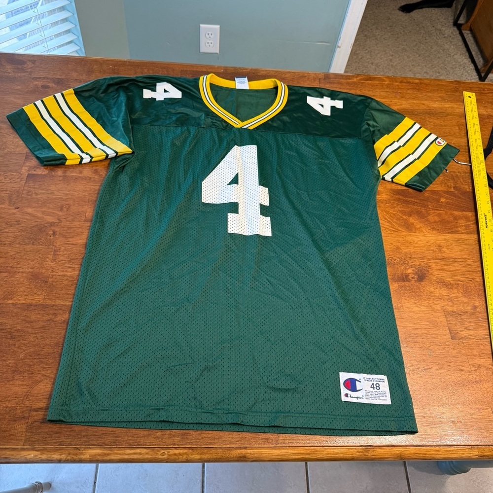 Vintage Champion Green Bay Packers Green Mesh Athletic Jersey Favre 4 size 48 XL
